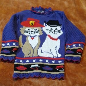 Vintage Girls Cat And Hats Purple Thick Sweater From Honors